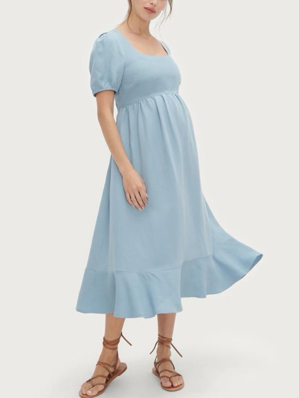 Hatch Light Blue Midi Dress with Puff Sleeves